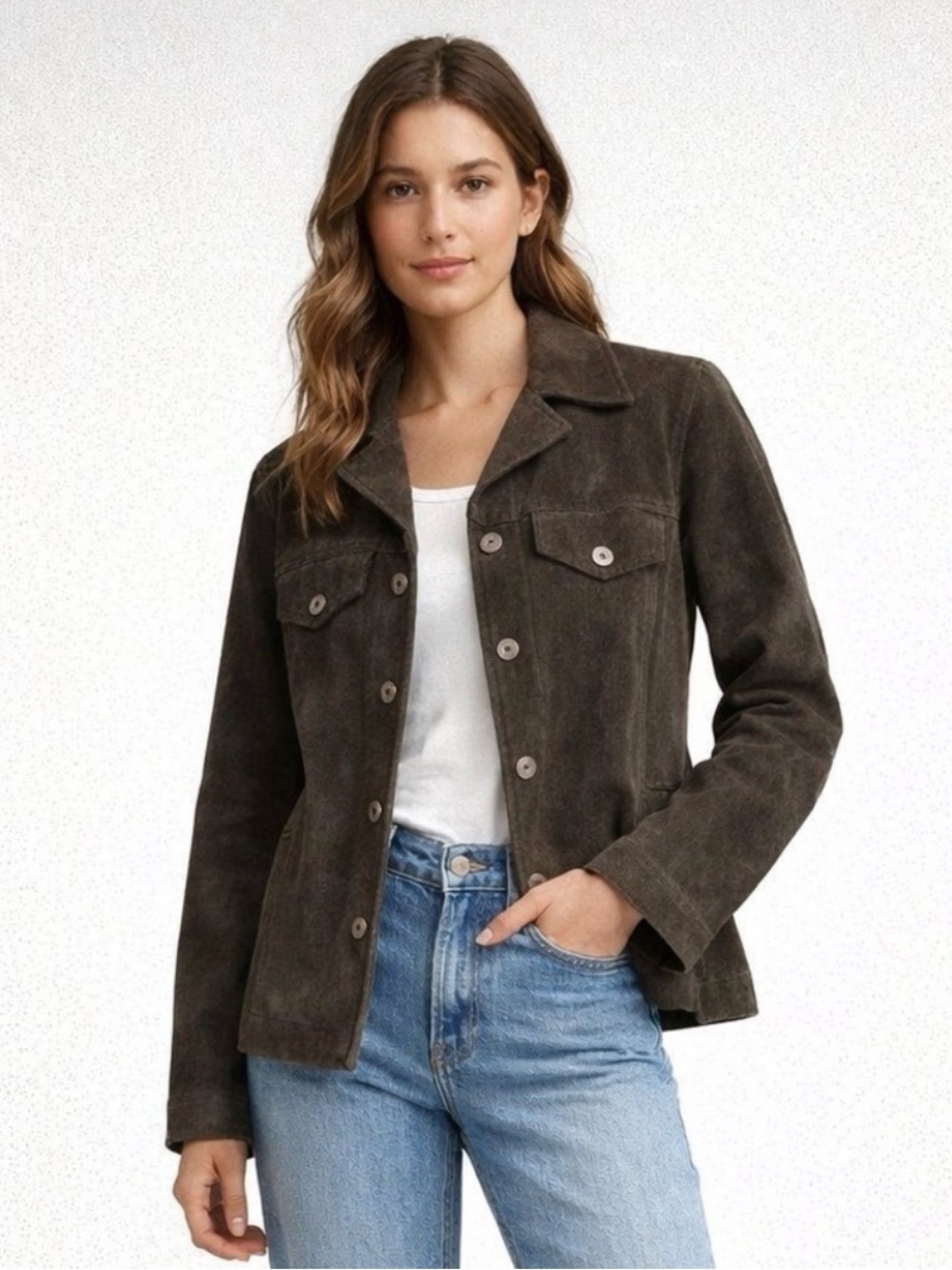 Wilson’s Maxima Brown Suede Leather Jacket Women’s Size M Button Front